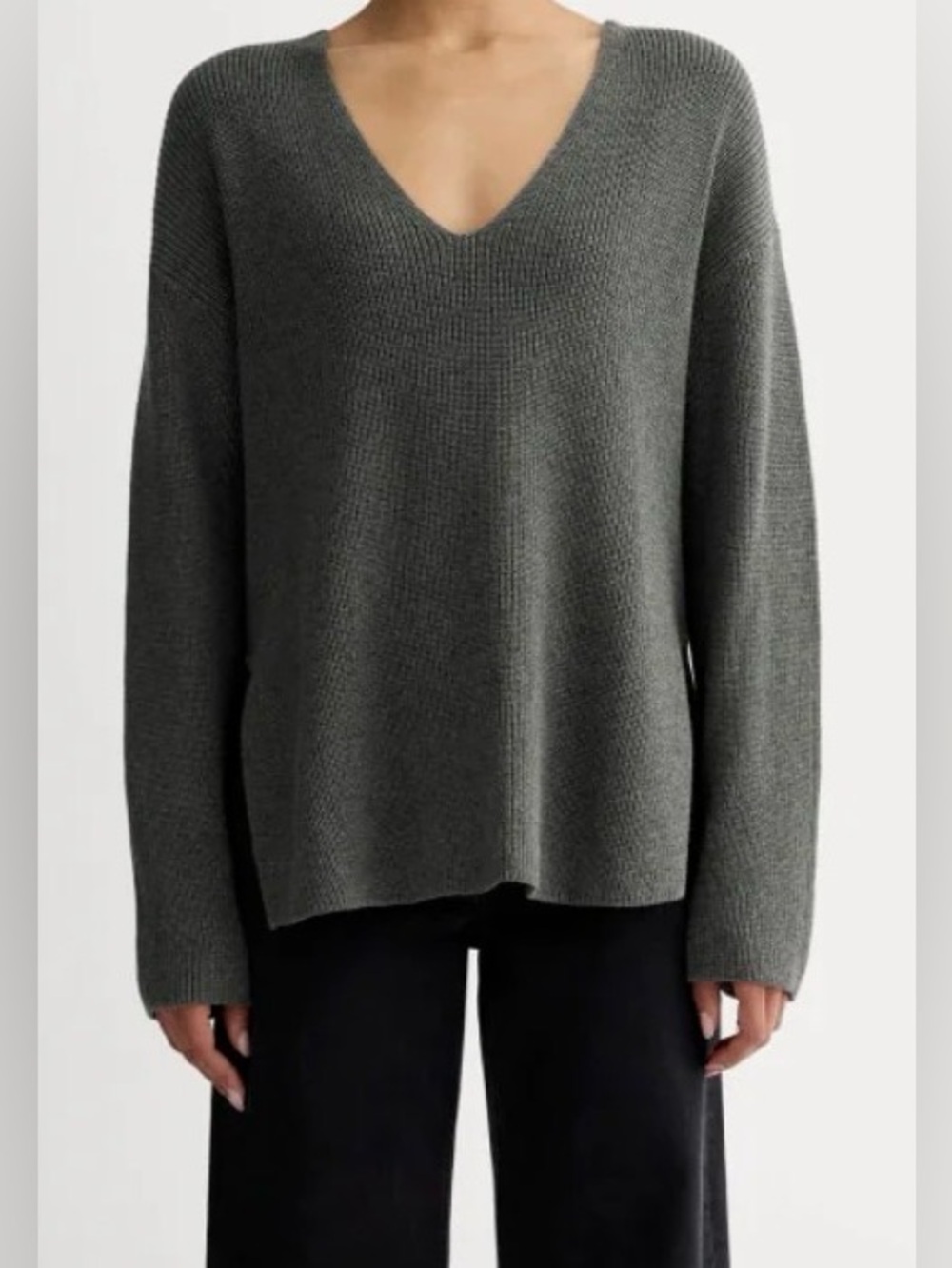 Everlane Charcoal Gray V-Neck Wool Sweater